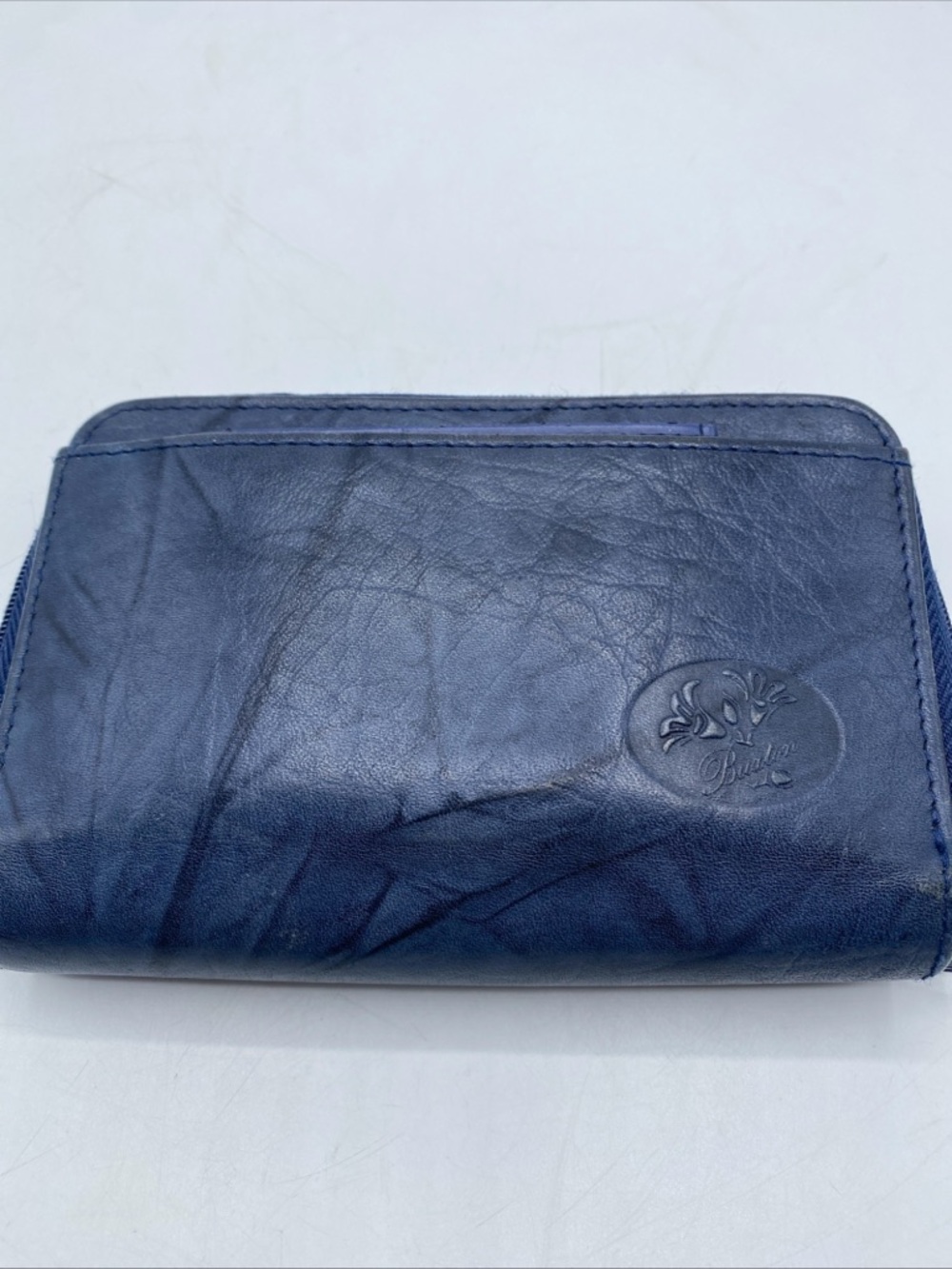 Julia Buxton Organizer Wallet Genuine Leather Blue 6” x 4” Double Zip Around